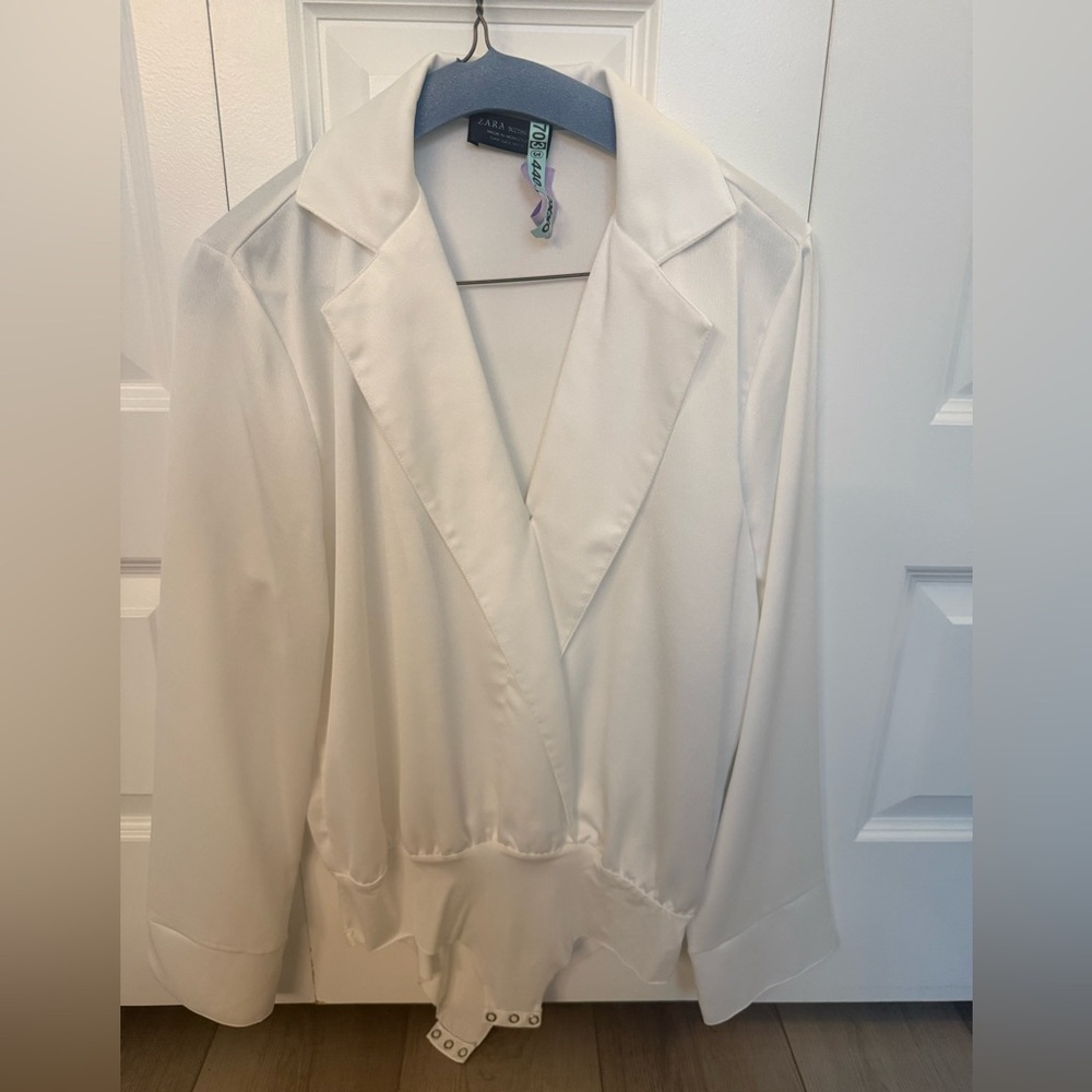 Zara White Long Sleeve Bodysuit with shoulder pad.